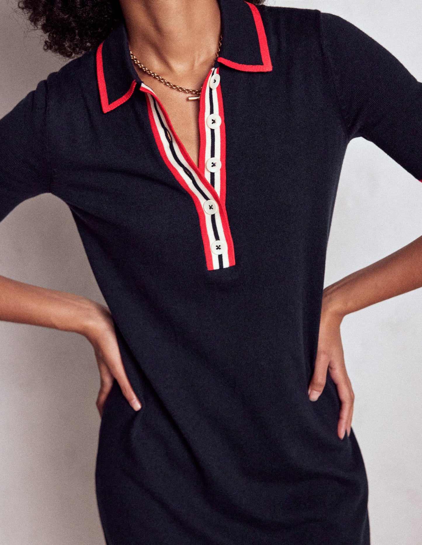 Tipped Henley Dress-Navy