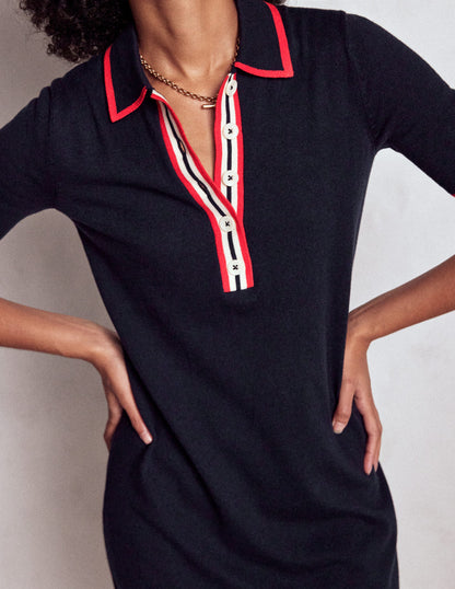 Tipped Henley Dress-Navy-2