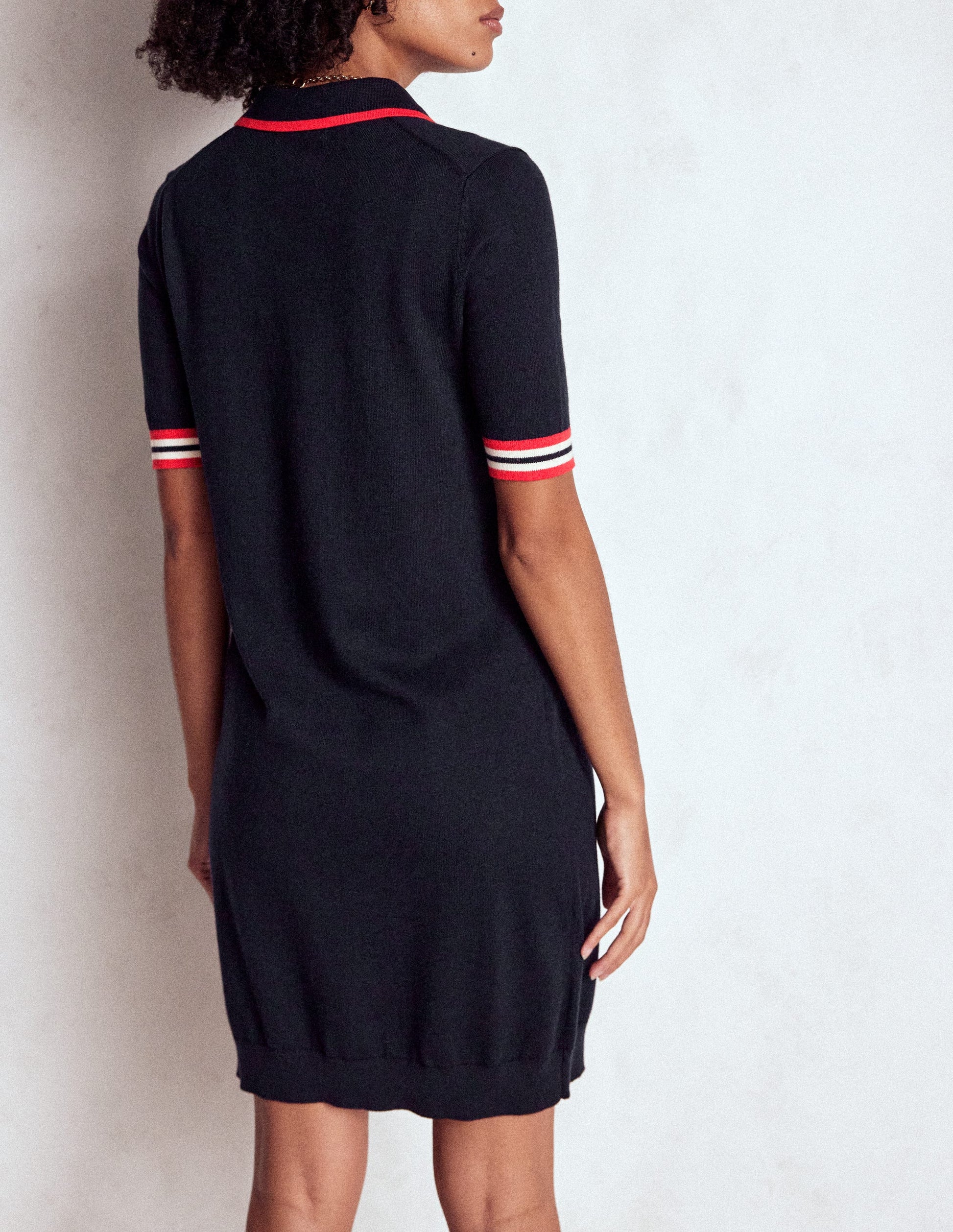 Tipped Henley Dress-Navy-3