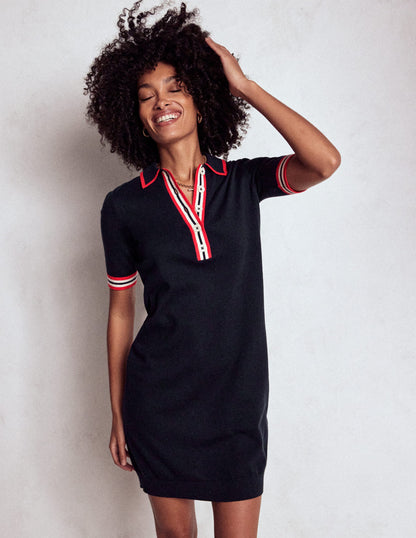 Tipped Henley Dress-Navy-4