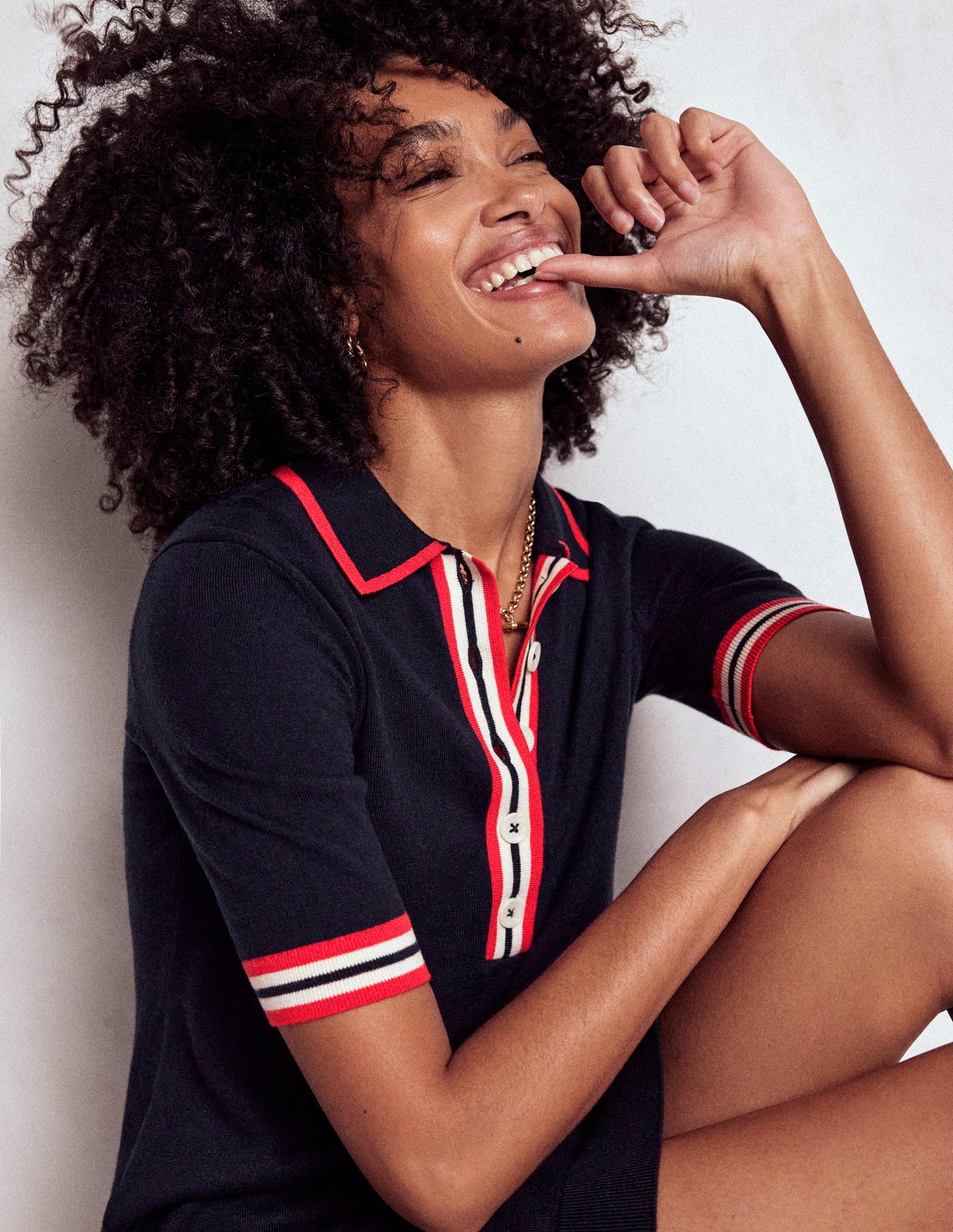 Tipped Henley Dress-Navy