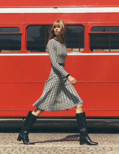 Maria Button Knitted Dress-Black and Ivory Dogstooth-5