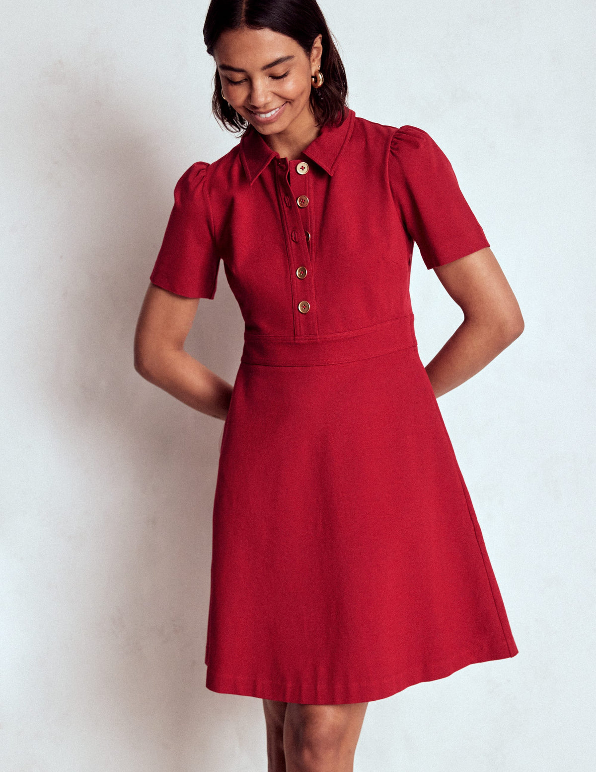 Nicolette Ponte Shirt Dress-Crimson Red - Image 3