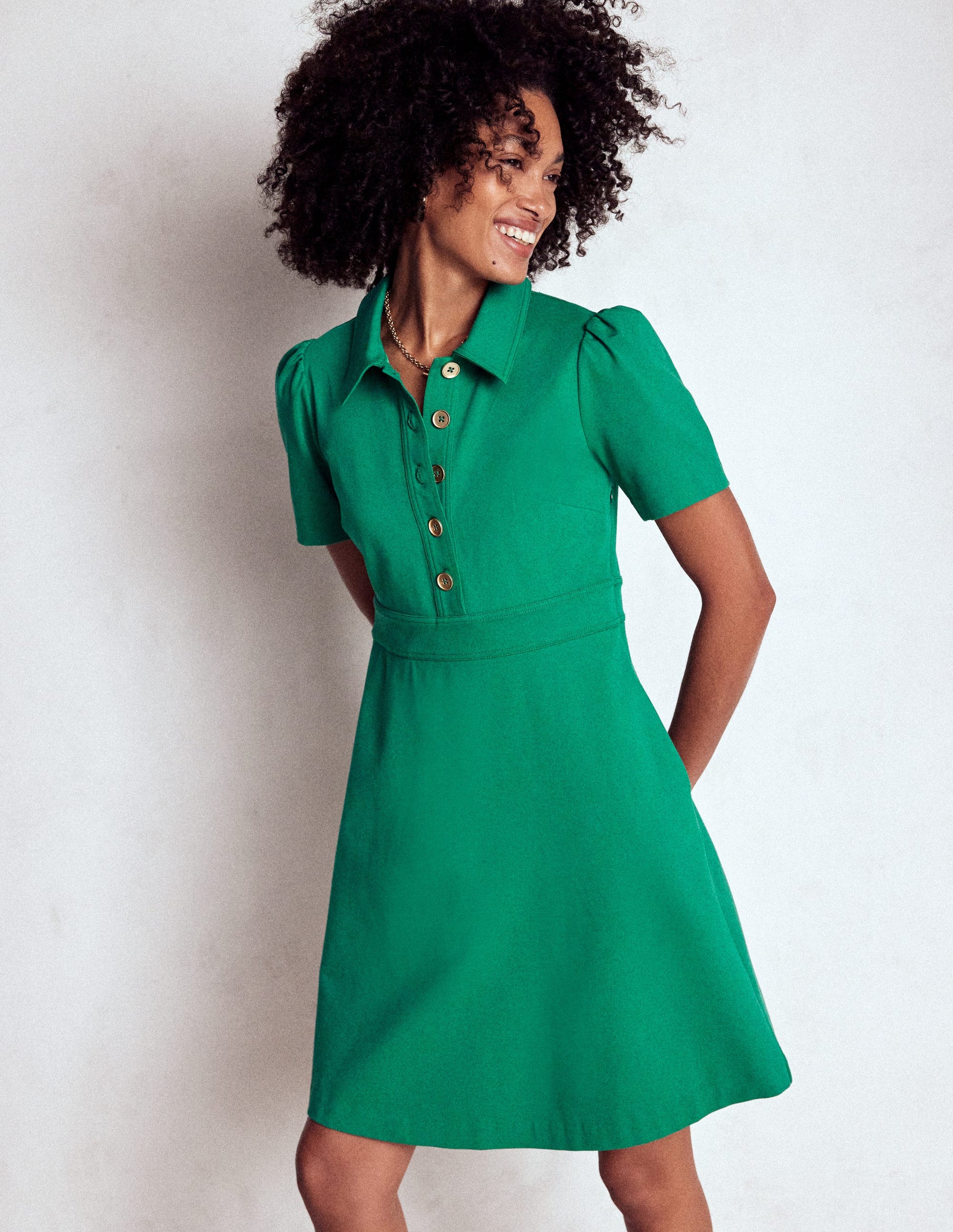 Nicolette Ponte Shirt Dress-Bear Grass | Boden USA Nicolette Ponte Shirt Dress-Bear Grass | Boden USA