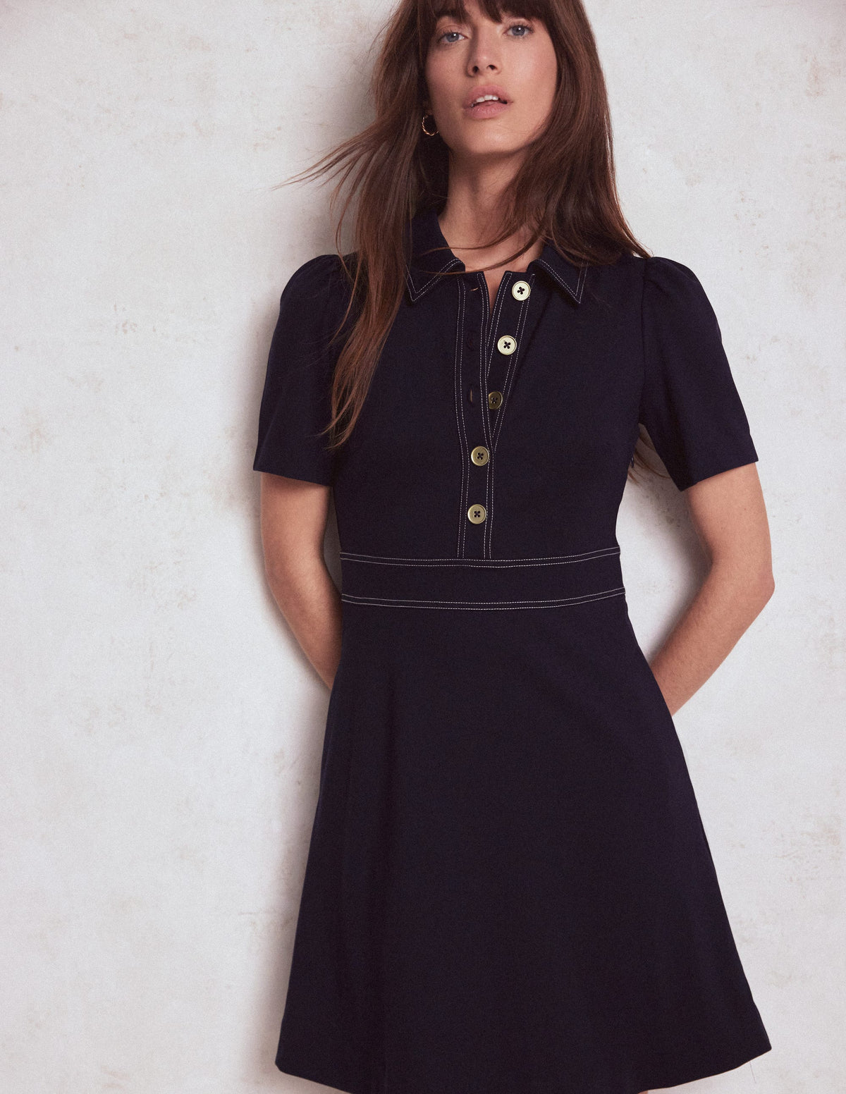 Nicolette Ponte Shirt Dress-Navy - Image 1