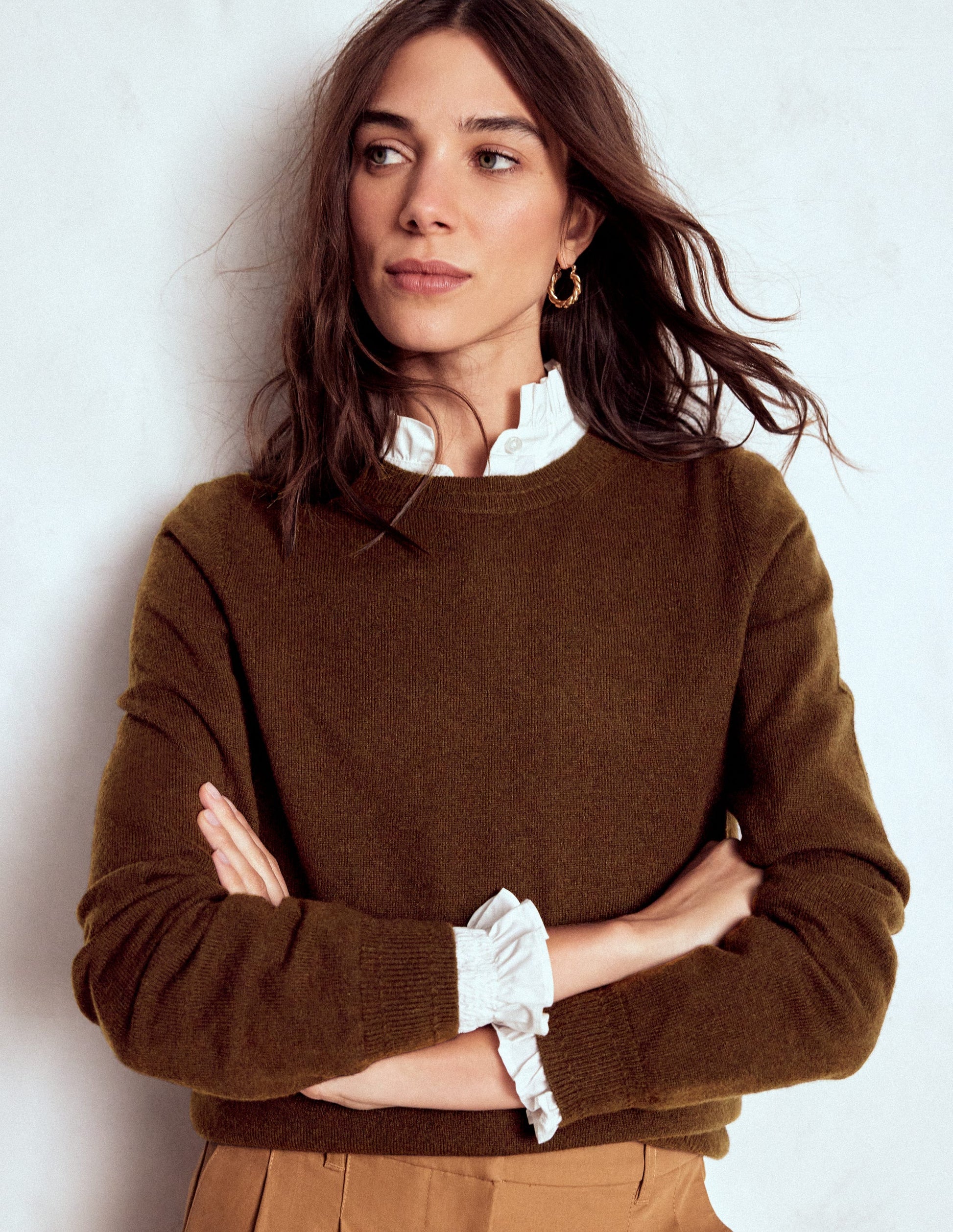 Eva Cashmere Crew Neck Sweater-Mocha-1