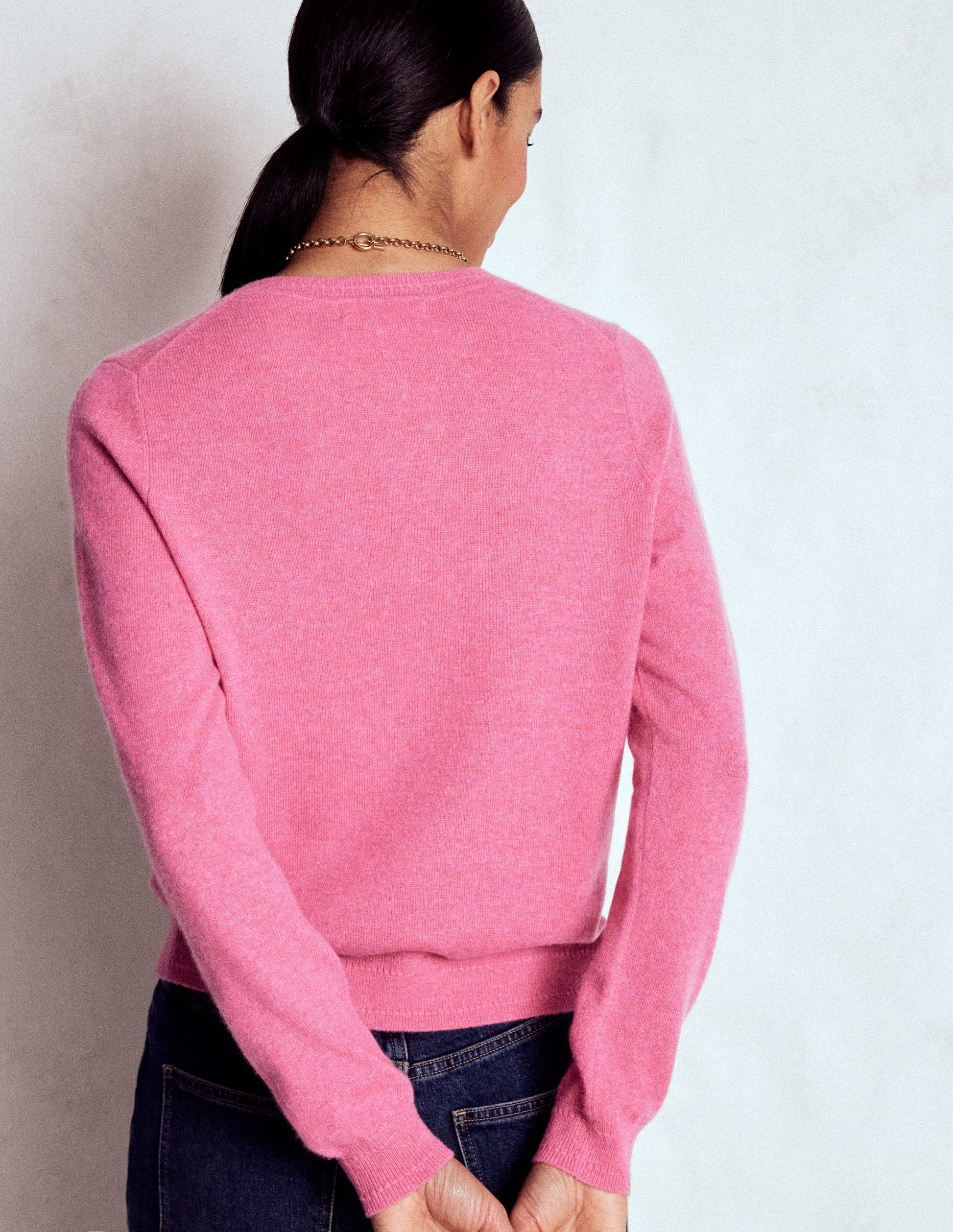 Eva Cashmere Crew Neck Sweater-Rose Pink Melange-3