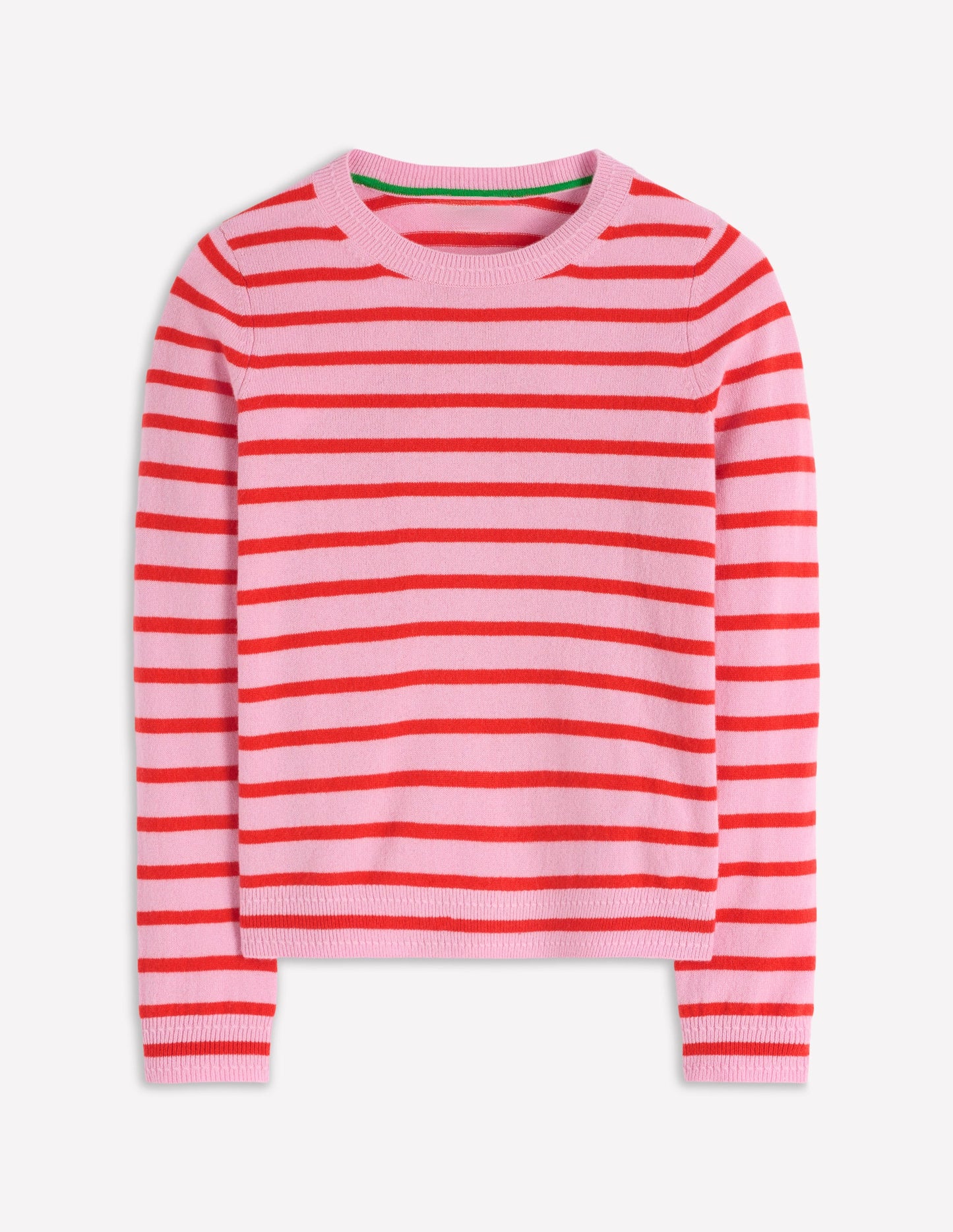 Eva Cashmere Crew Neck Sweater-Pink/ Orange Stripe