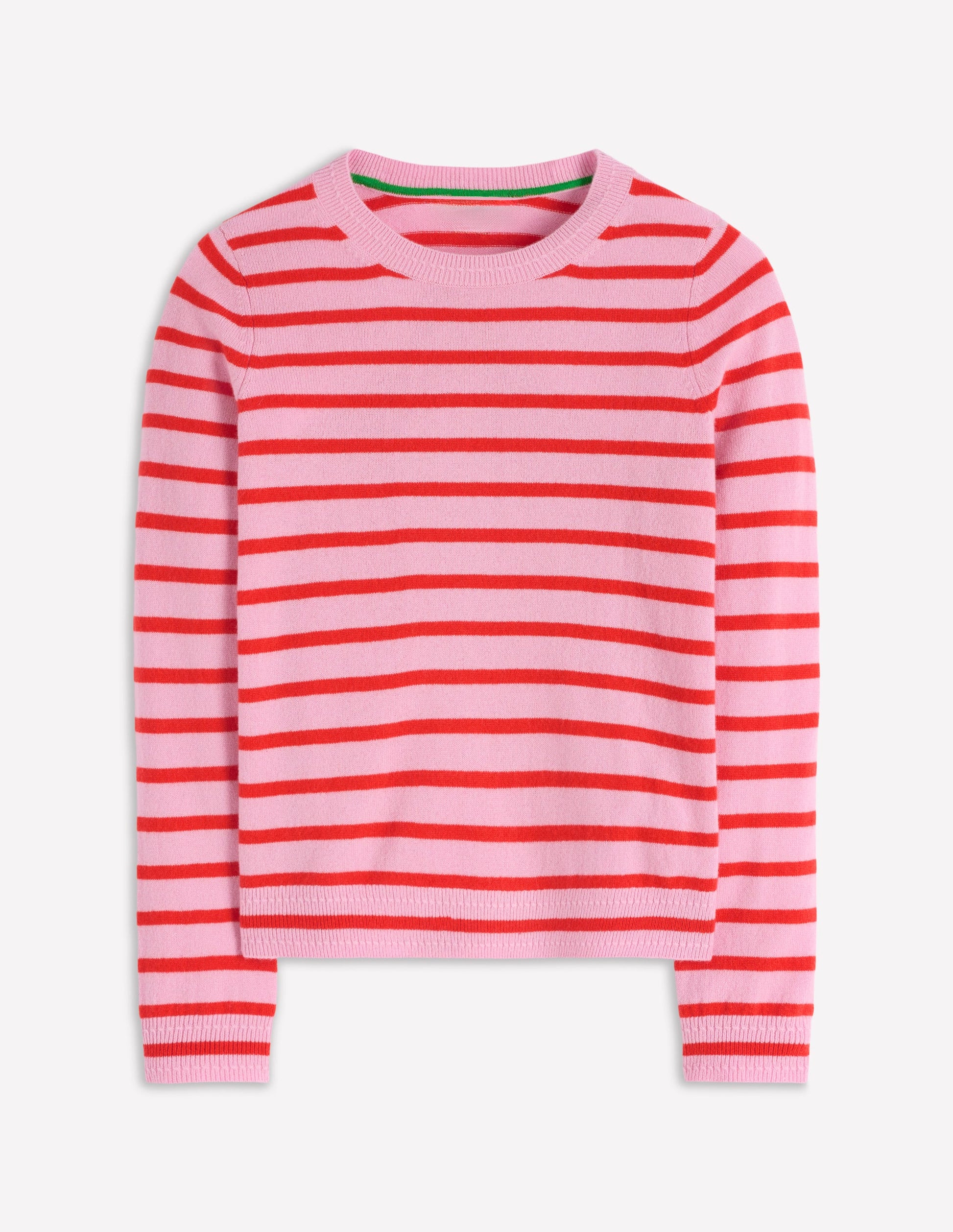 Eva Cashmere Crew Neck Sweater-Pink/ Orange Stripe-5