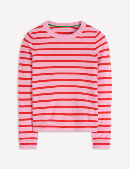 Eva Cashmere Crew Neck Sweater-Pink/ Orange Stripe-5
