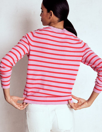 Eva Cashmere Crew Neck Sweater-Pink/ Orange Stripe-3
