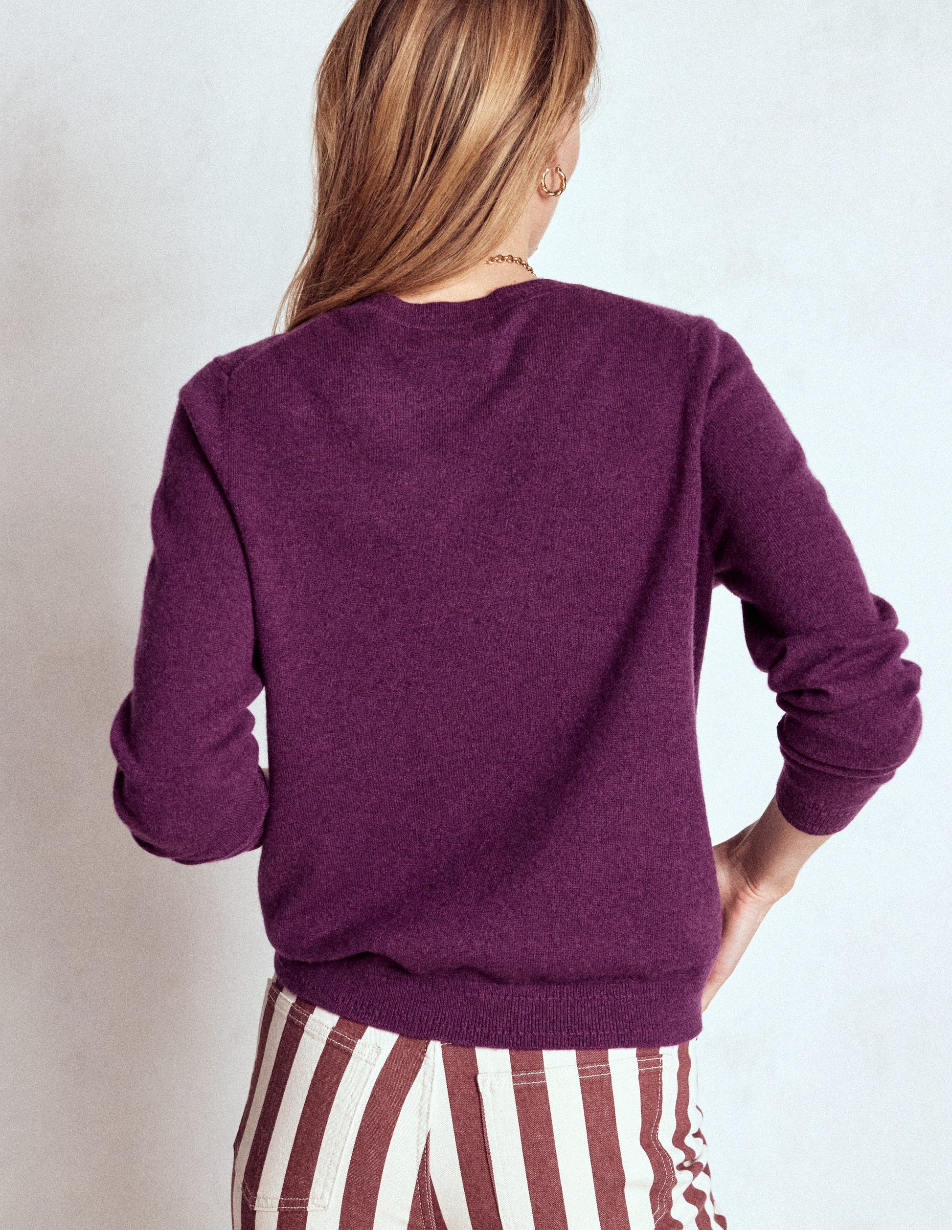 Eva Cashmere Crew Neck Sweater-Plum Melange-3
