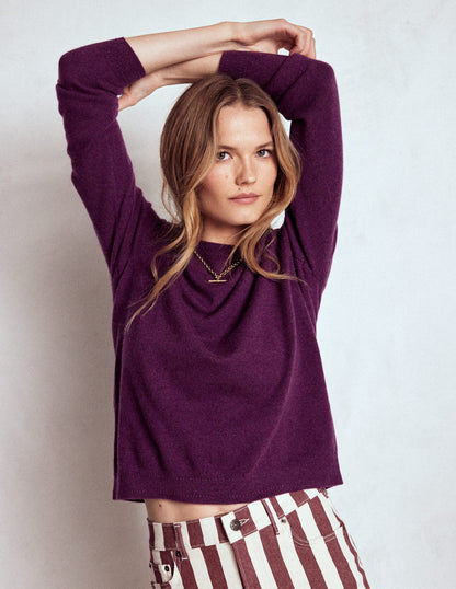 Eva Cashmere Crew Neck Sweater-Plum Melange-5