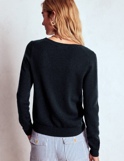 Eva Cashmere V-Neck Sweater-Navy-3