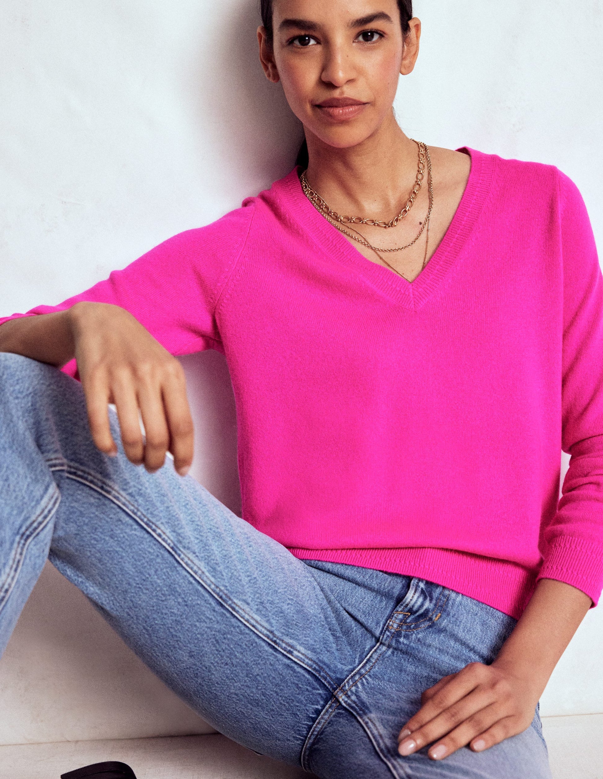 Eva Cashmere V-Neck Sweater-Pop Pansy-1