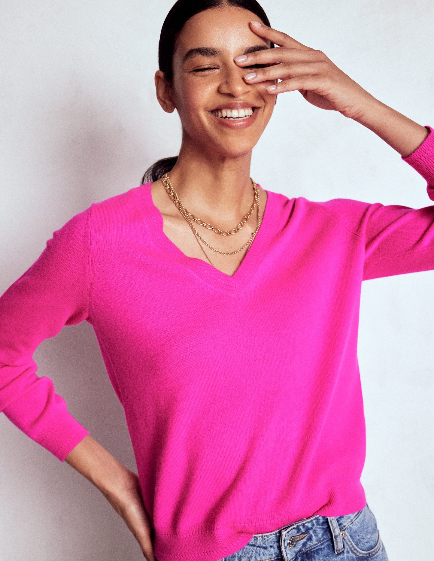 Eva Cashmere V-Neck Sweater-Pop Pansy