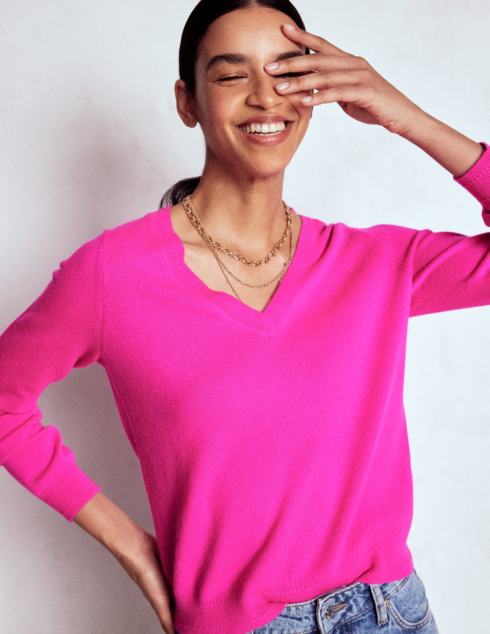 Eva Cashmere V-Neck Sweater-Pop Pansy-3