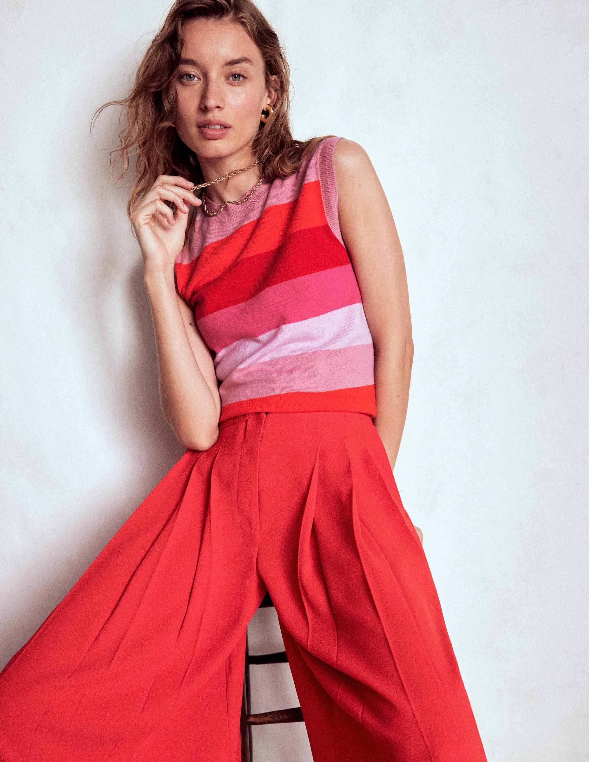 Eva Cashmere Vest-Pink/ Orange Stripe - Image 1