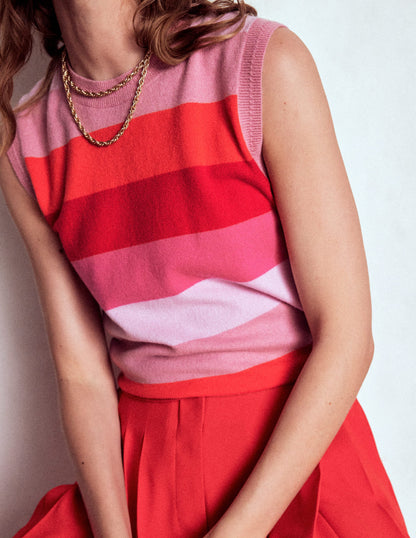Eva Cashmere Vest-Pink/ Orange Stripe-2