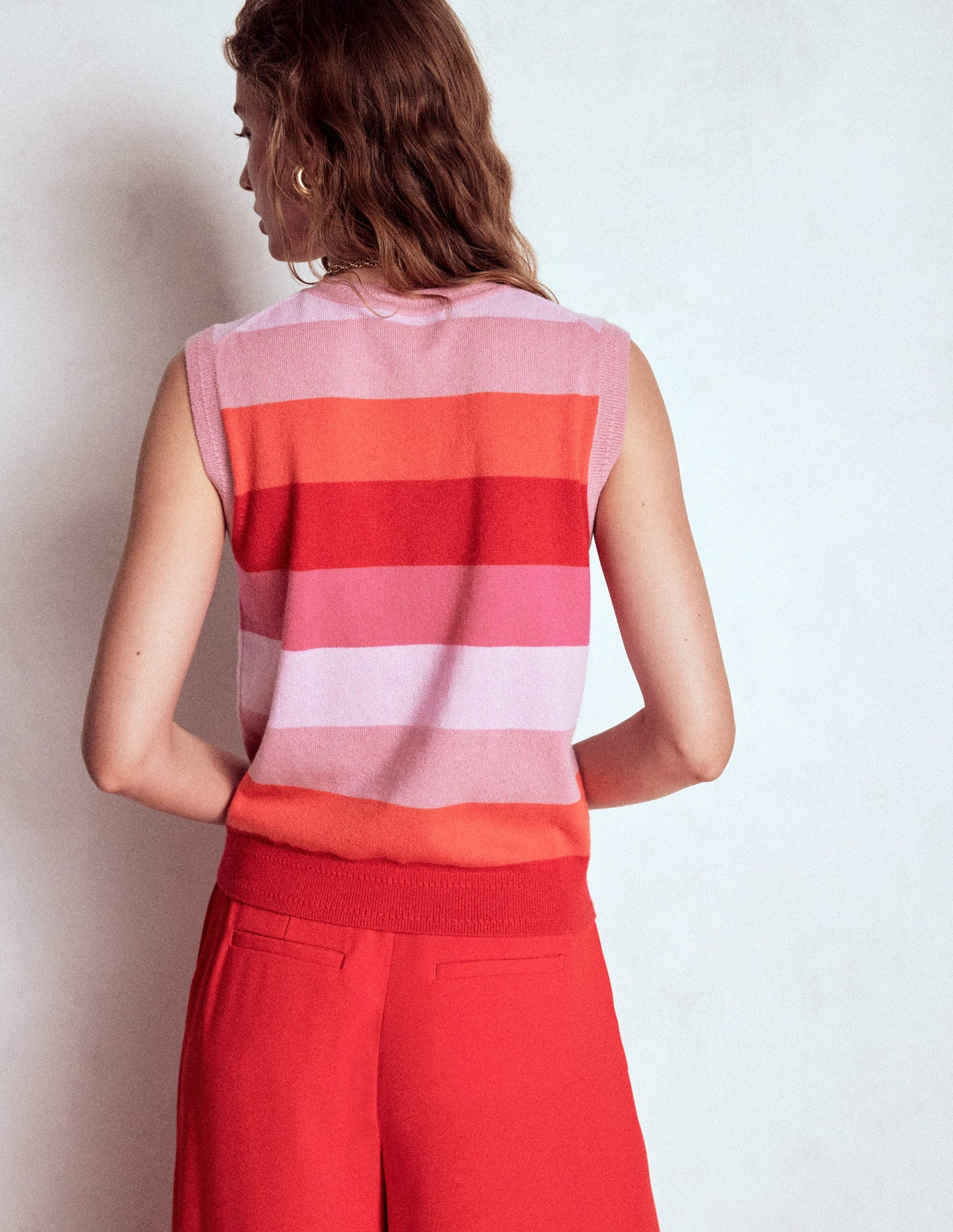 Eva Cashmere Vest-Pink/ Orange Stripe