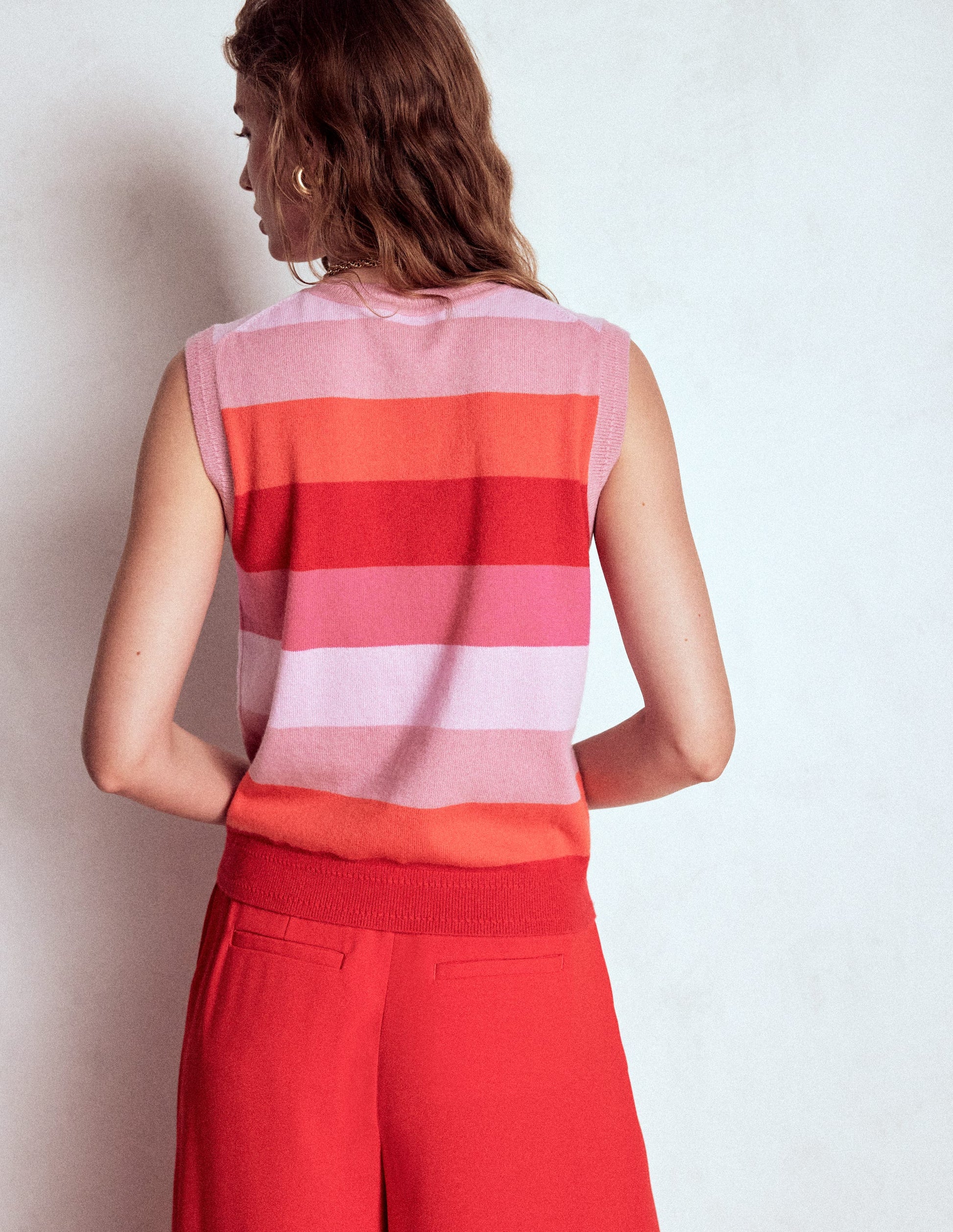Eva Cashmere Vest-Pink/ Orange Stripe-3