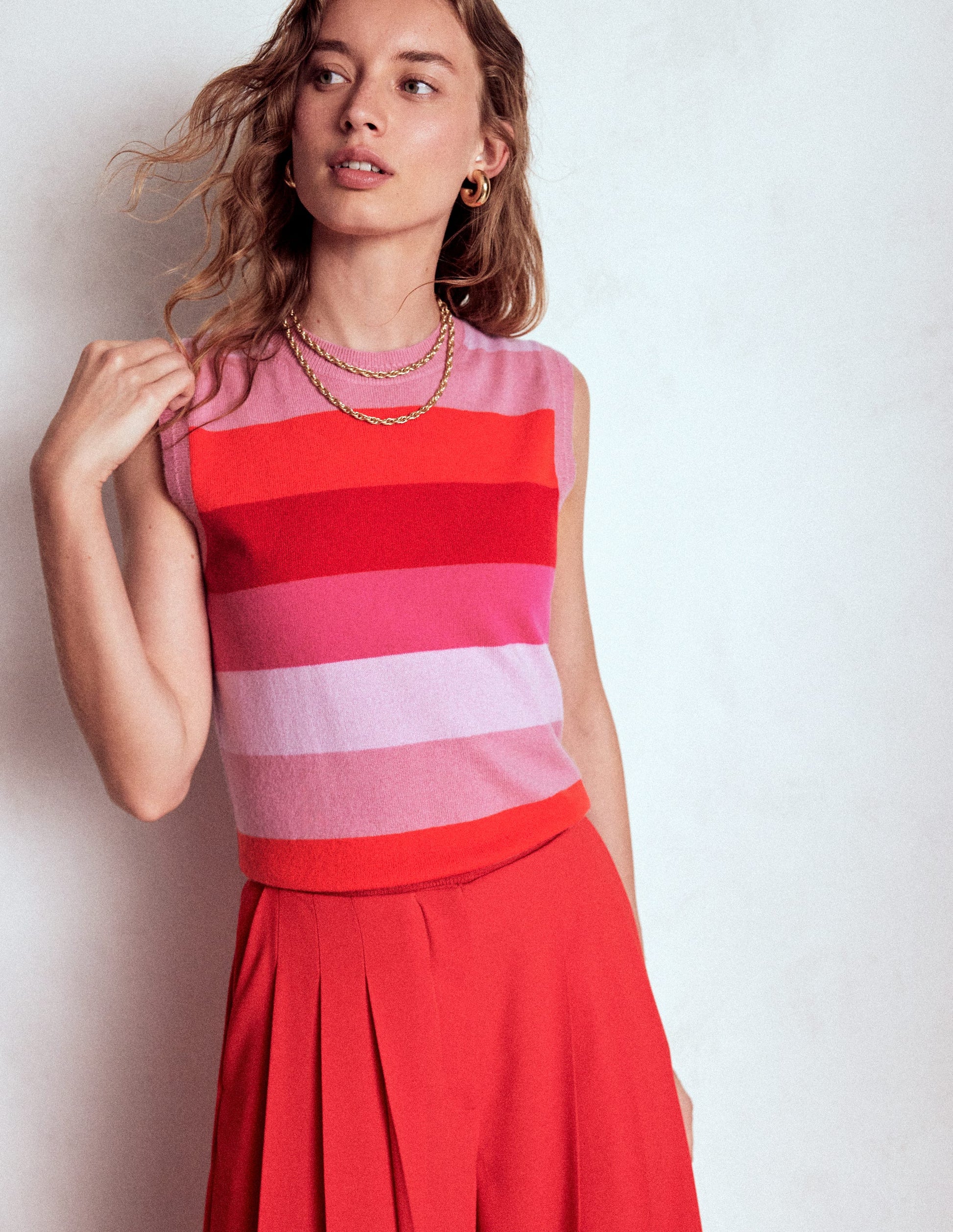 Eva Cashmere Vest-Pink/ Orange Stripe-4