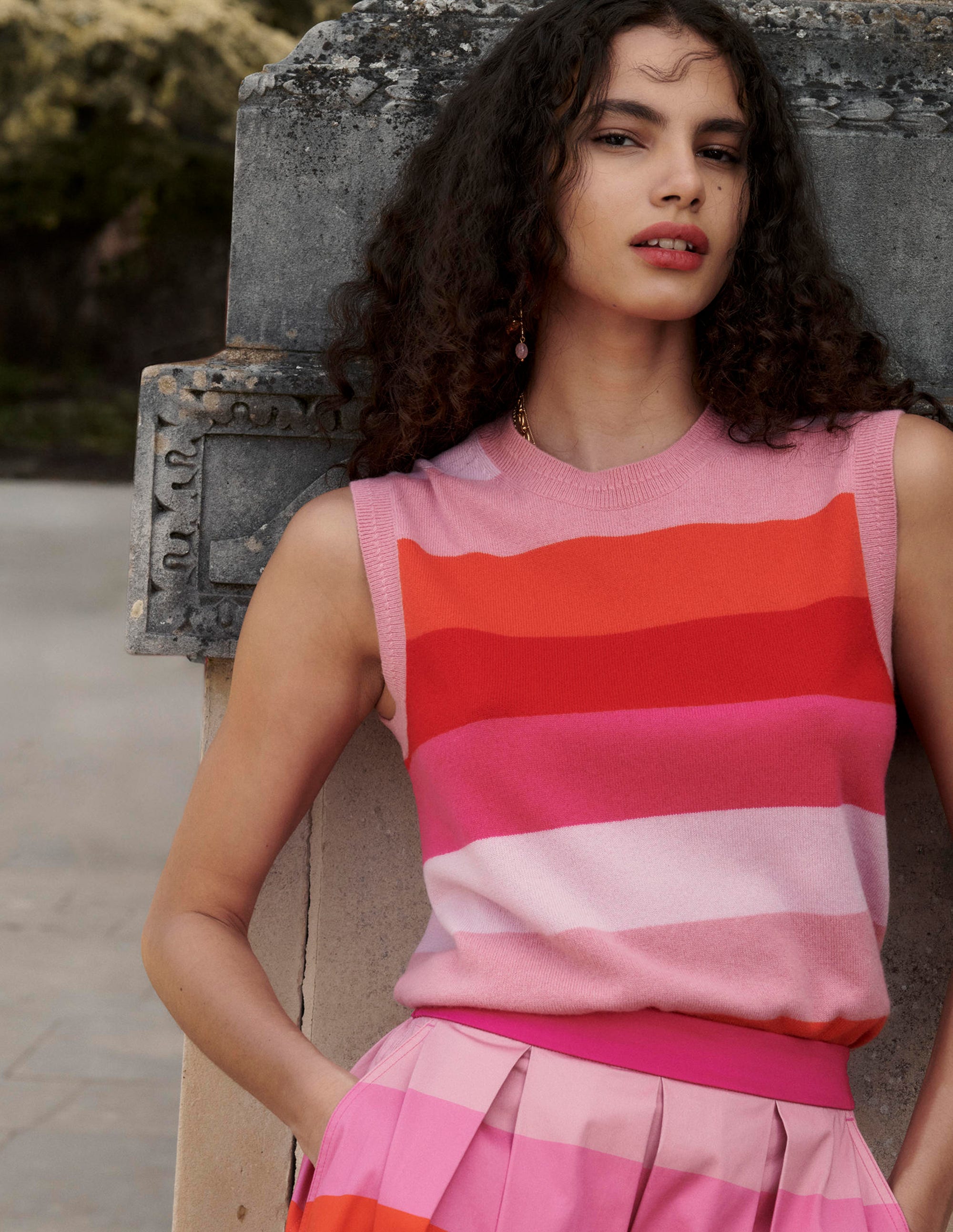 Eva Cashmere Vest-Pink/ Orange Stripe - Image 5