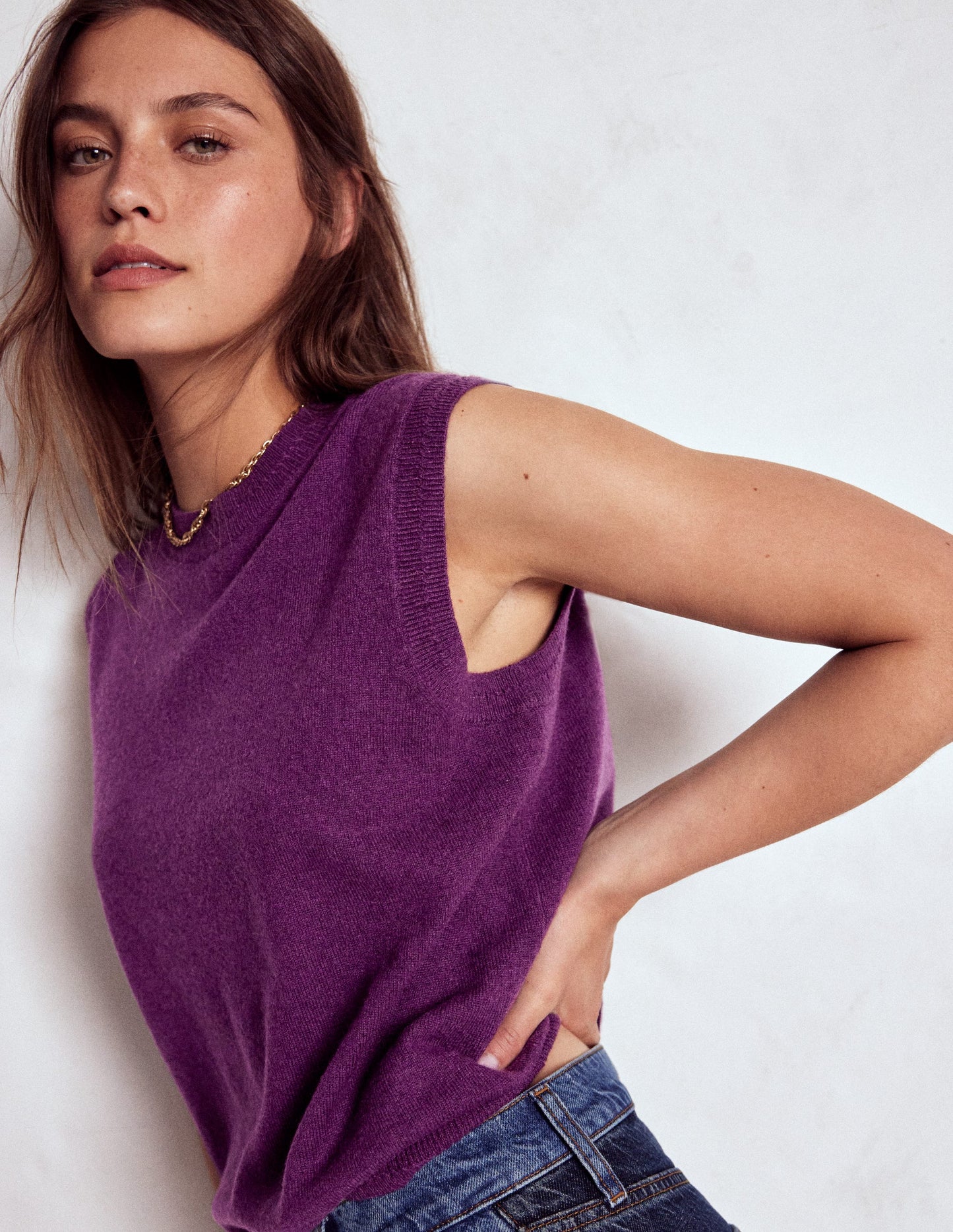Eva Cashmere Vest-Plum Melange