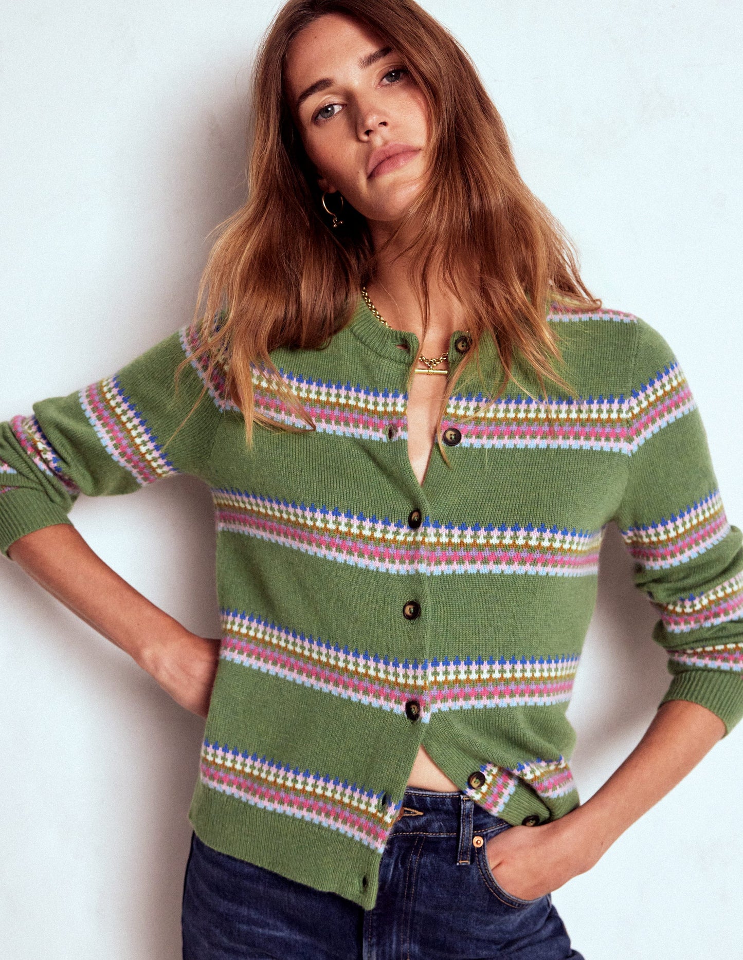 Edie Fair Isle Cardigan-Green, Diamond