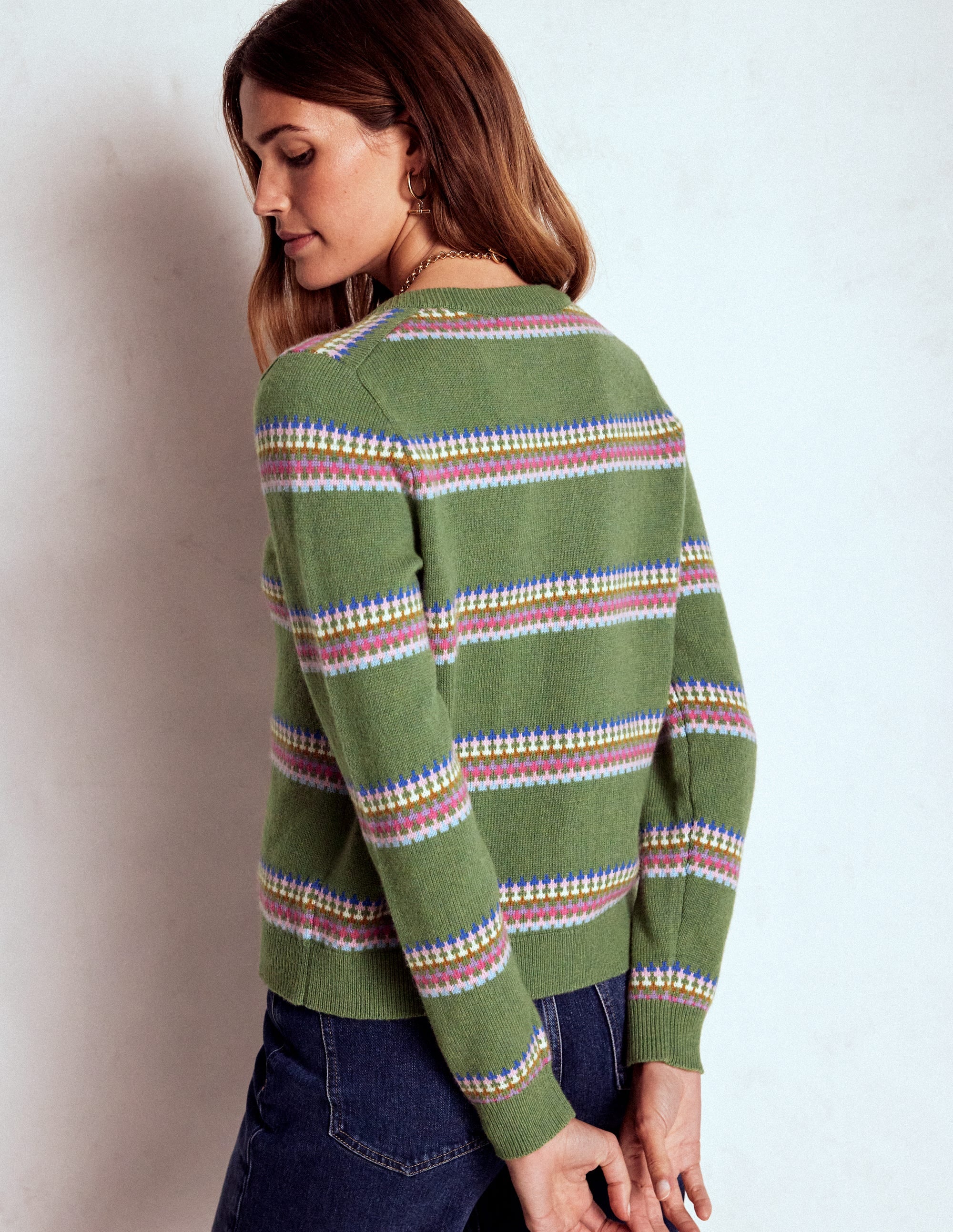 Edie Fair Isle Cardigan-Green, Diamond - Image 3