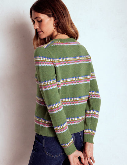 Edie Fair Isle Cardigan-Green, Diamond-3