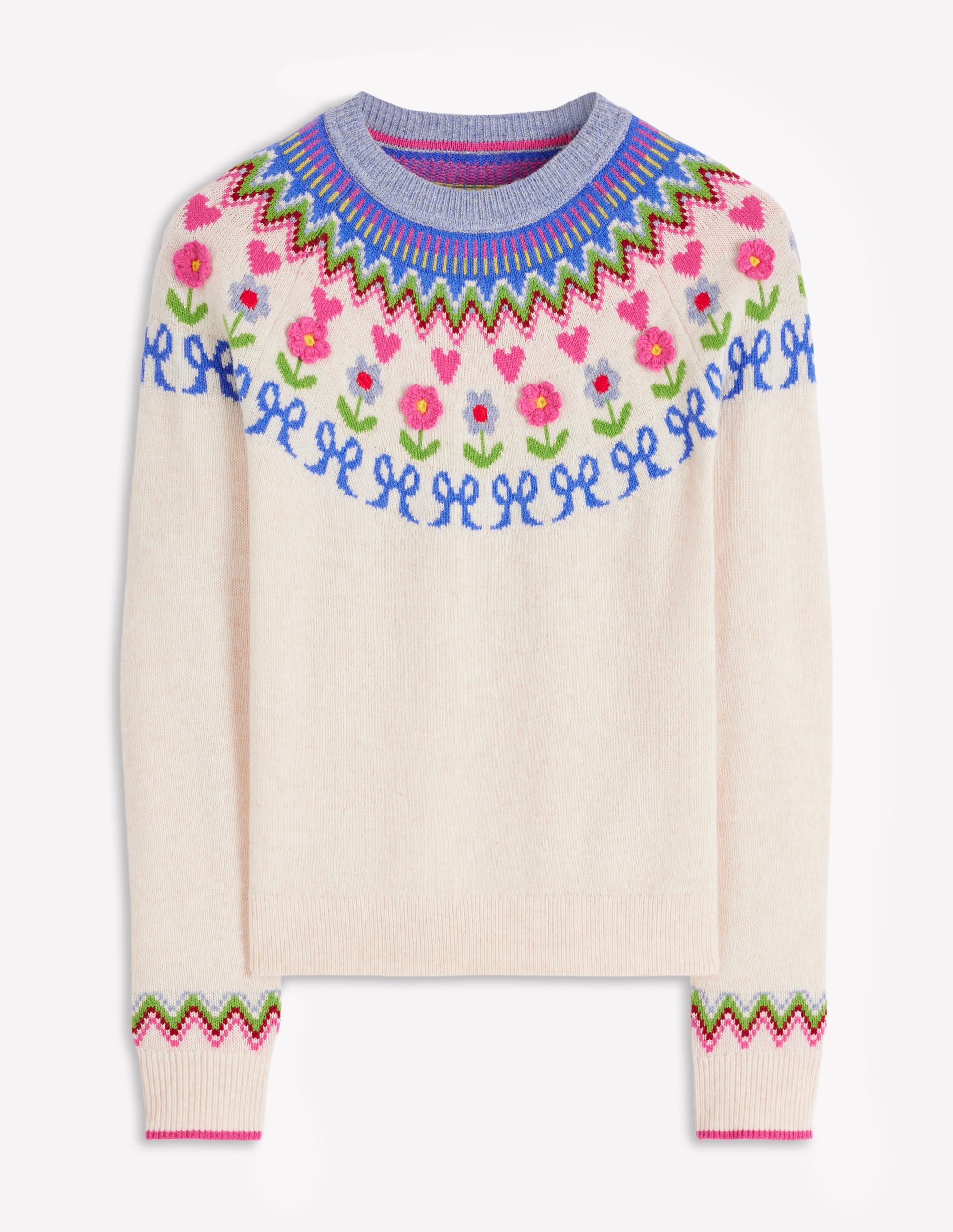 Edie Fair Isle Sweater-Oatmeal Melange, Flowers - Image 6