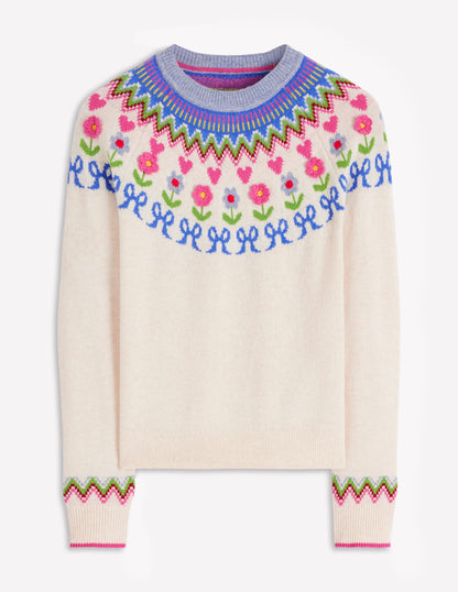 Edie Fair Isle Sweater-Oatmeal Melange, Flowers-6