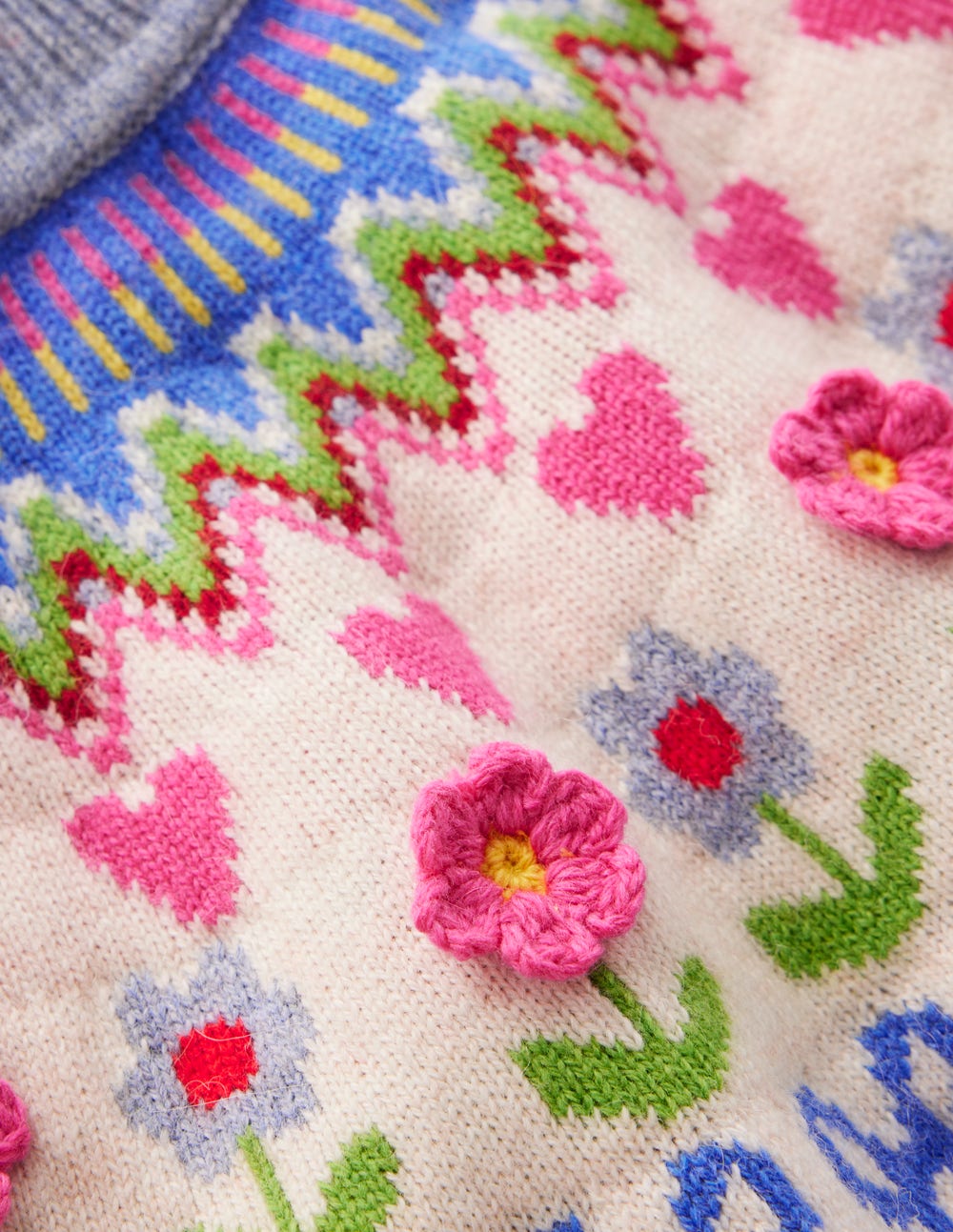 Edie Fair Isle Sweater-Oatmeal Melange, Flowers - Image 7