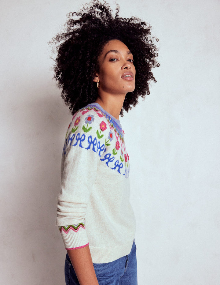 Edie Fair Isle Sweater-Oatmeal Melange, Flowers