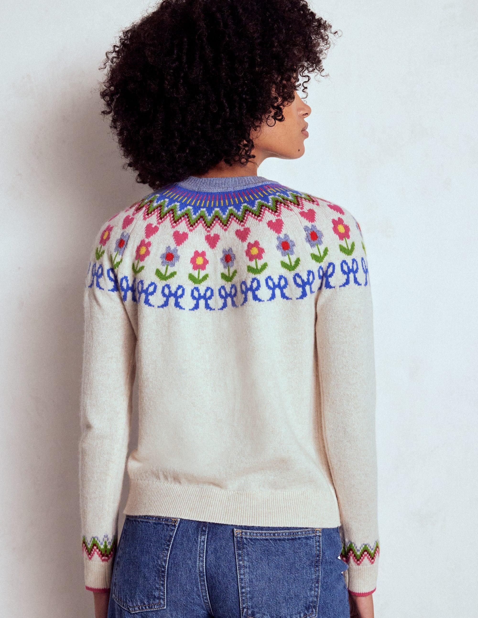 Edie Fair Isle Sweater-Oatmeal Melange, Flowers - Image 3