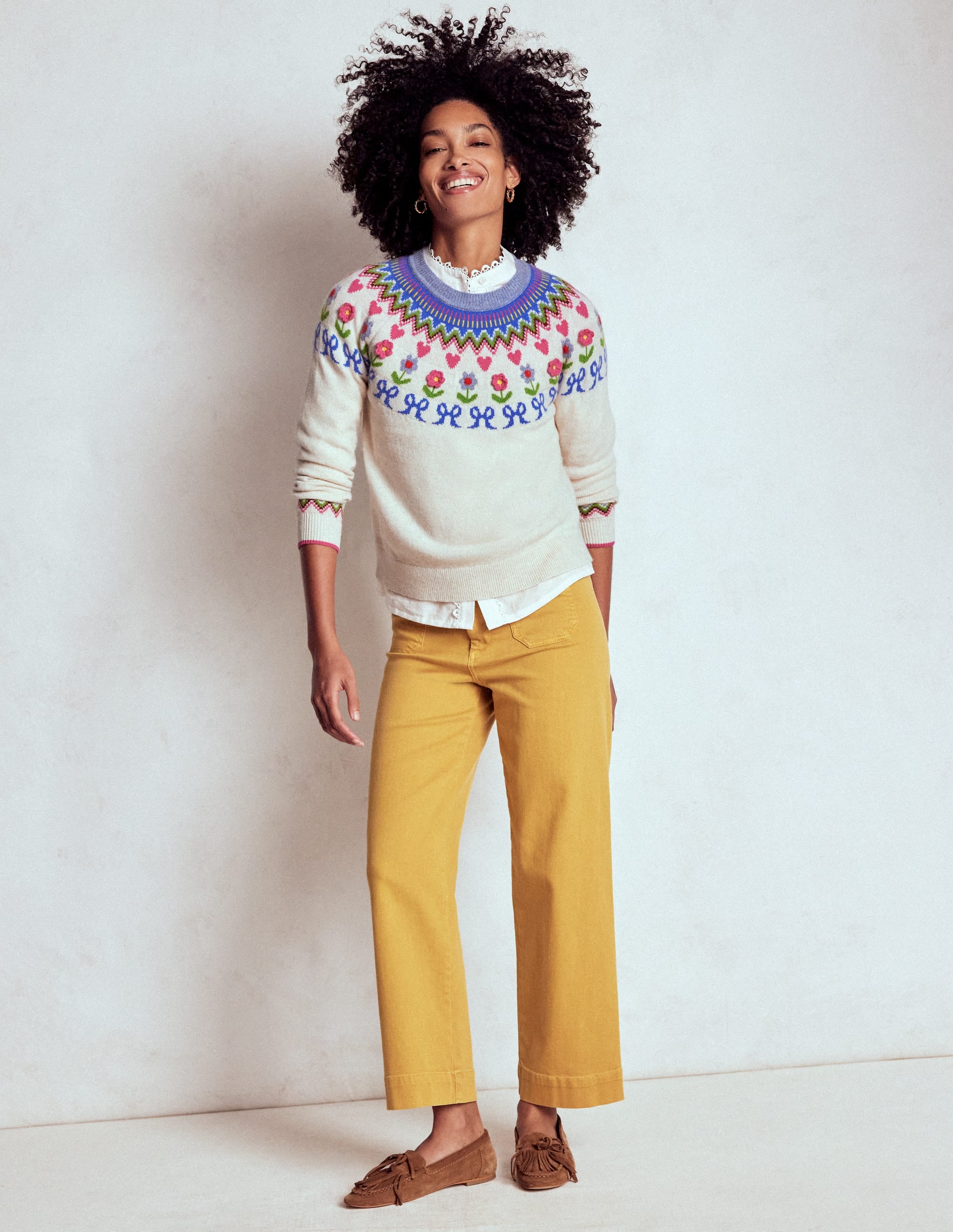 Edie Fair Isle Sweater-Oatmeal Melange, Flowers - Image 4