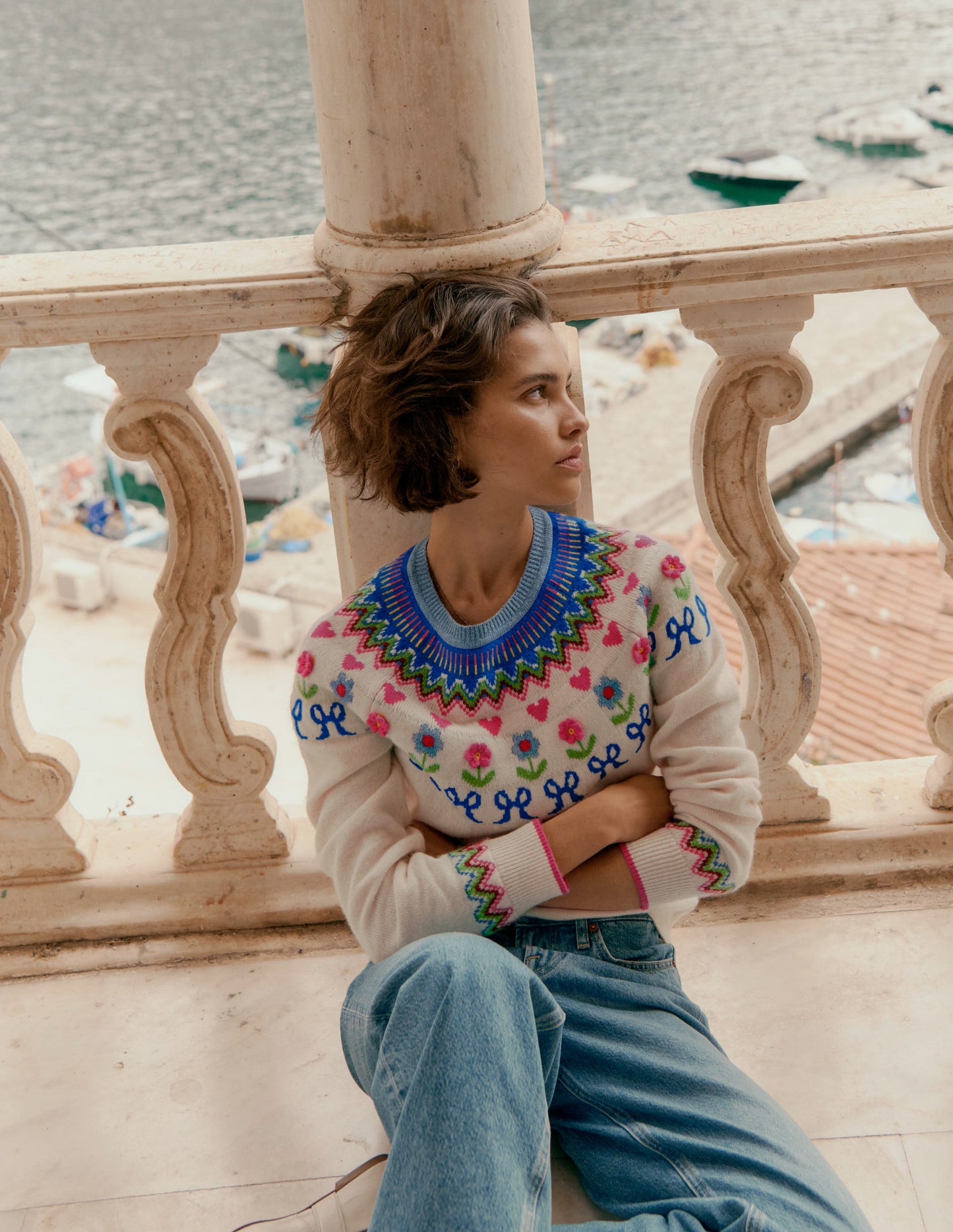 Edie Fair Isle Sweater-Oatmeal Melange, Flowers