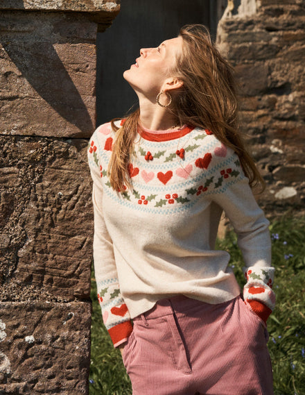 Edie Fair Isle Sweater-Oatmeal Melange, Holly