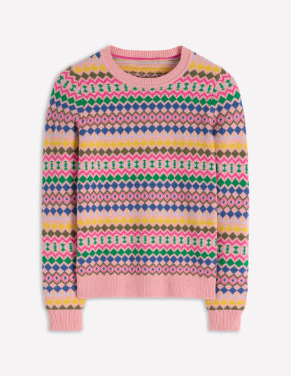 Edie Fair Isle Sweater-Pink, Geo Fair Isle-6
