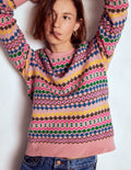 Edie Fair Isle Sweater-Pink, Geo Fair Isle