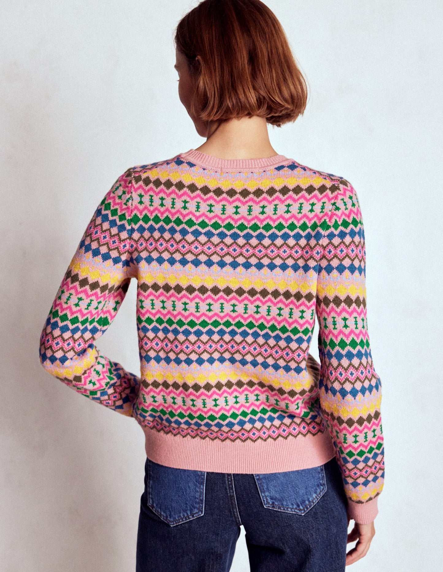 Edie Fair Isle Sweater-Pink, Geo Fair Isle