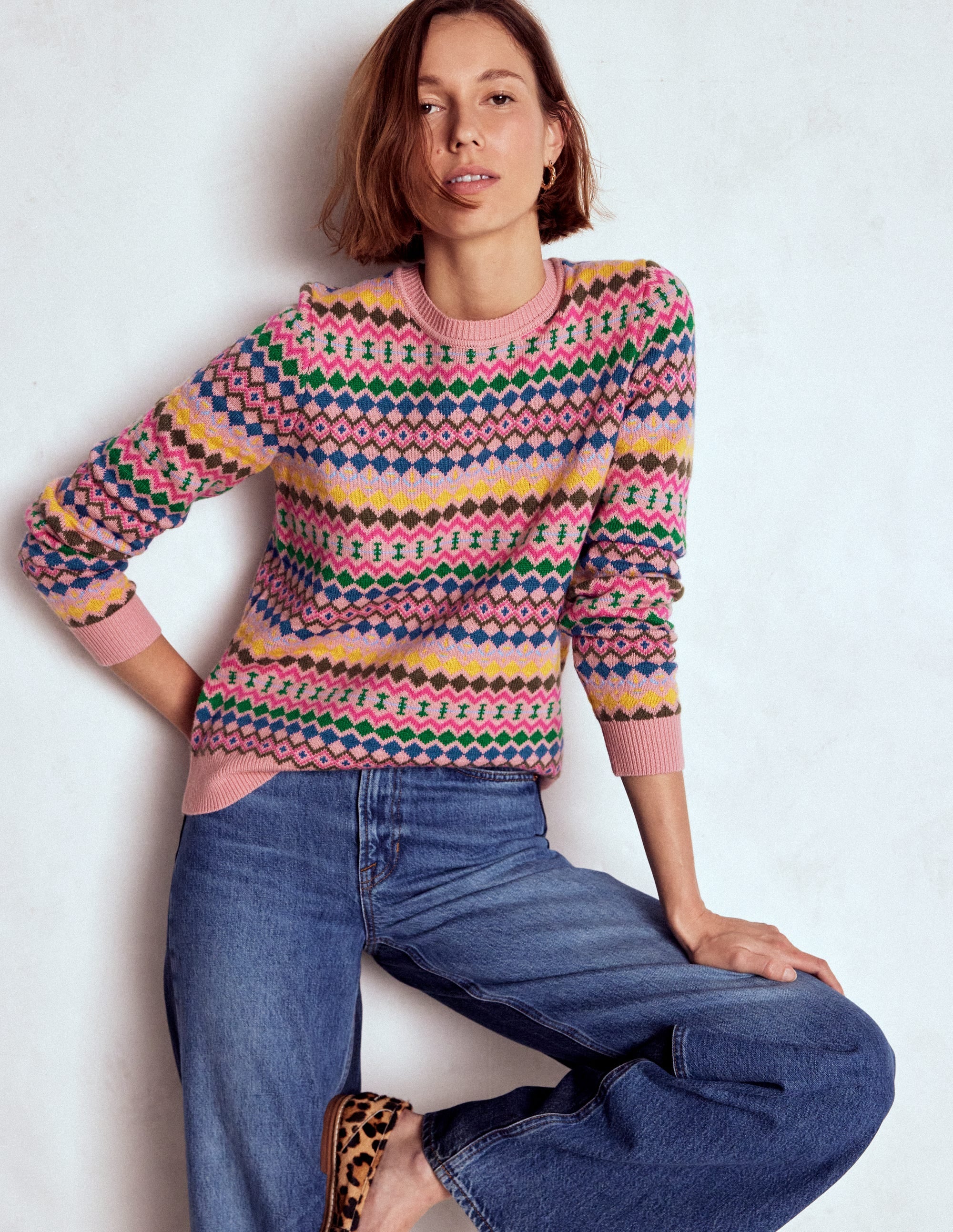 Edie Fair Isle Sweater-Pink, Geo Fair Isle - Image 5