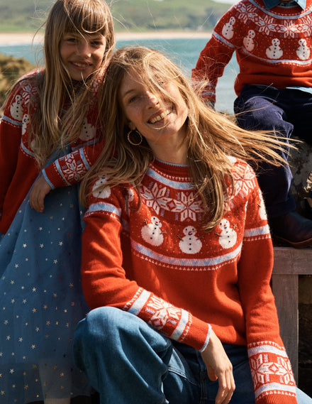 Edie Fair Isle Sweater-Red, Snowman