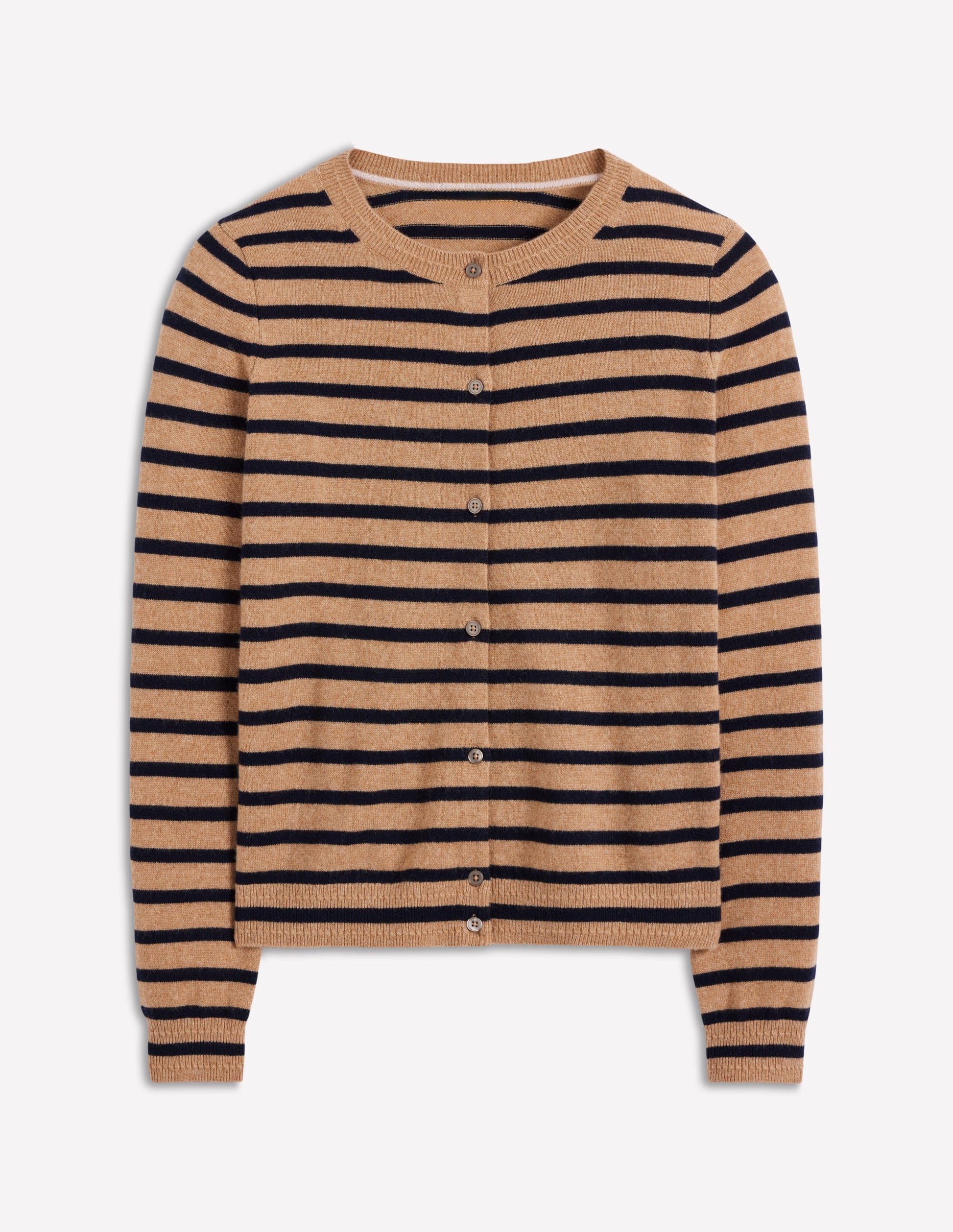 Eva Cashmere Crew Cardigan-Camel Melange/Navy Stripe-7