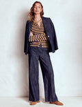 Eva Cashmere Crew Cardigan-Camel Melange/Navy Stripe