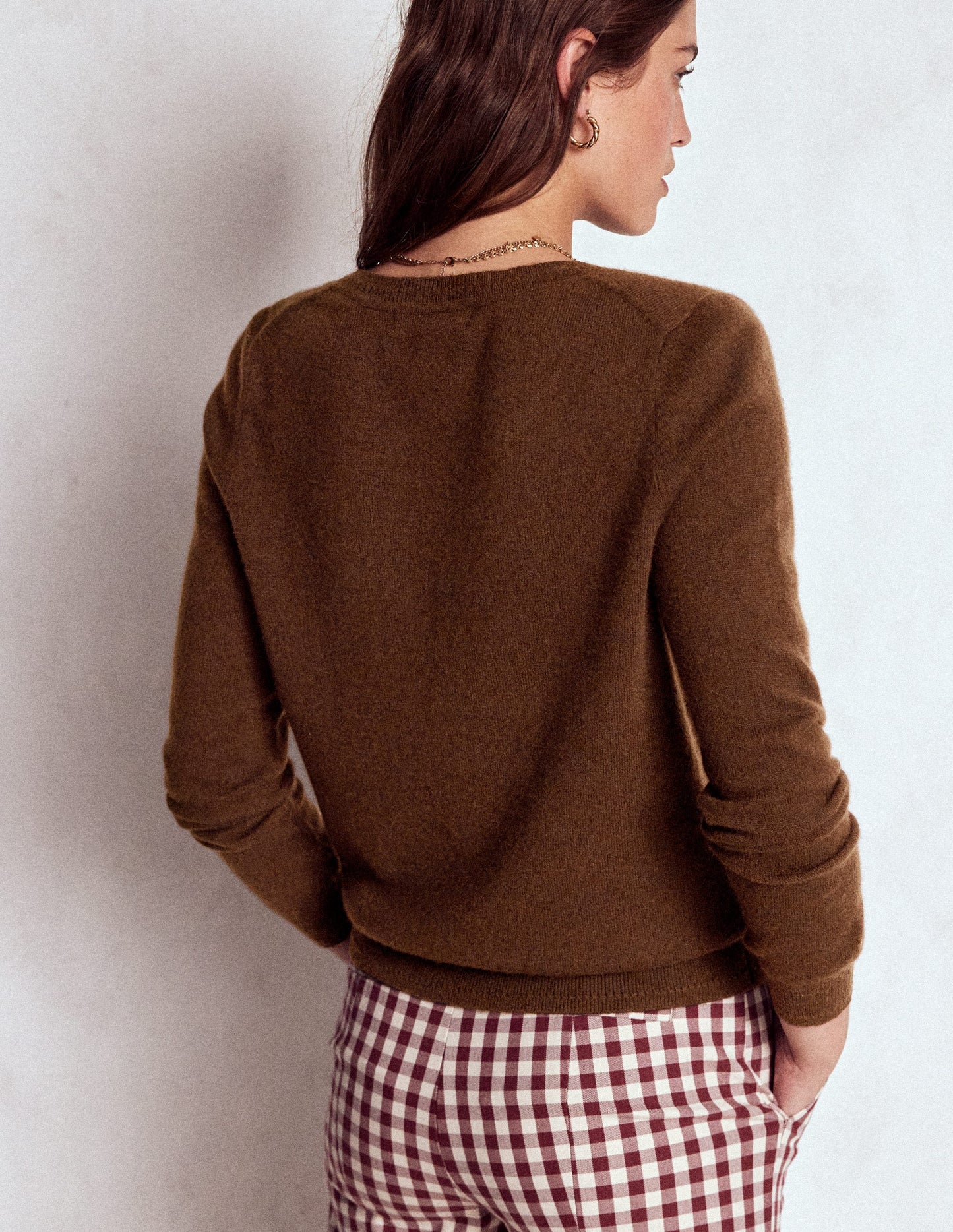 Eva Cashmere Crew Cardigan-Mocha