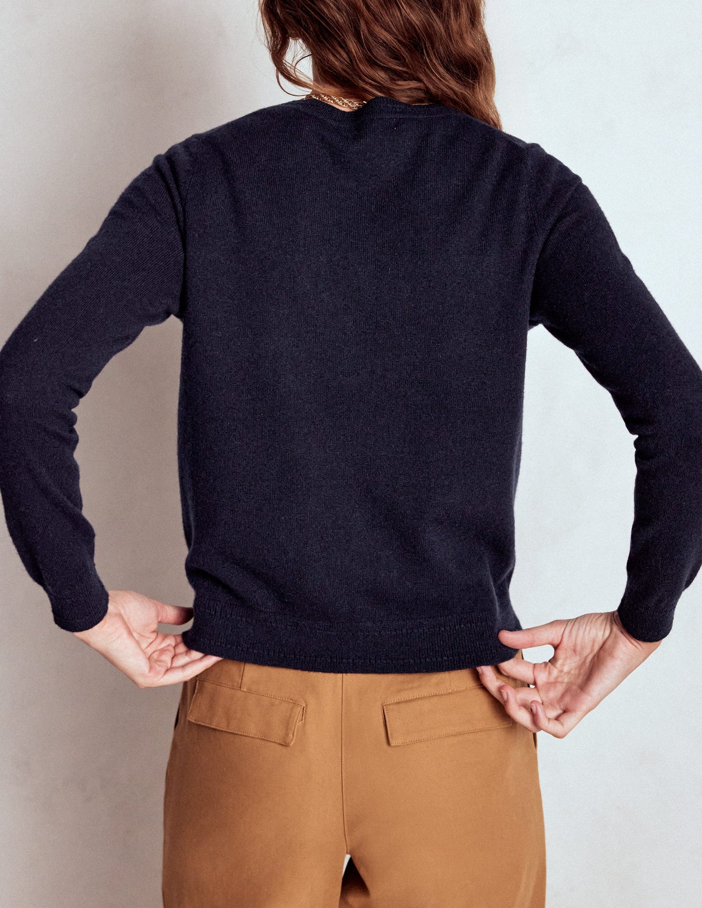 Eva Cashmere Crew Cardigan-Navy