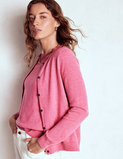 Eva Cashmere Crew Cardigan-Rose Pink Melange-1