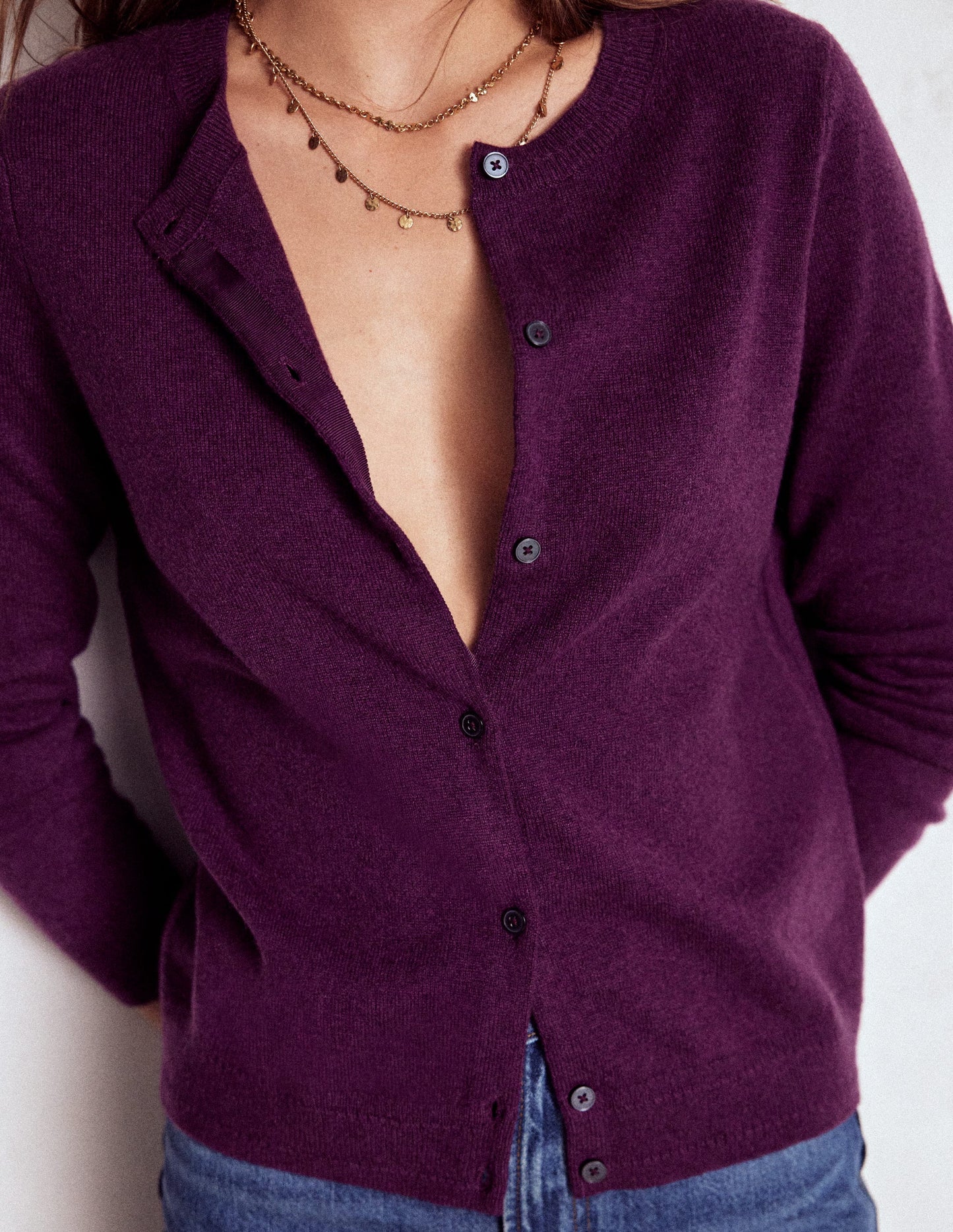 Eva Cashmere Crew Cardigan-Plum Melange